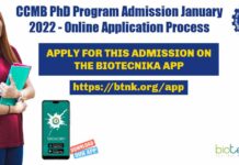CCMB PhD Program Admission January 2022 – Online Application Process CCMB PhD Admissions 2022