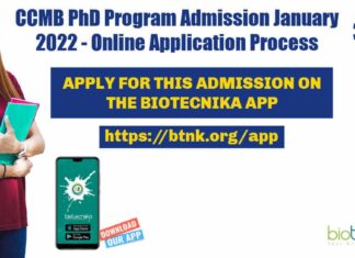 CCMB PhD Admissions 2022