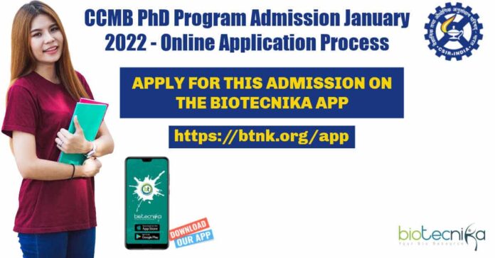 CCMB PhD Admissions 2022