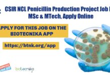 CSIR NCL Penicillin Production Project Job For MSc & MTech, Apply Online CSIR-NCL Pune Associate