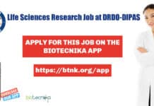 DRDO-DIPAS Life Sciences Research Associate Recruitment DRDO-DIPAS Life Sciences Researchh