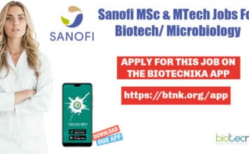 Sanofi Biotech & Microbiology Officer Job For MSc/MTech, Apply Online Sanofi Biotech & Microbiology