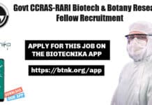 Govt CCRAS-RARI Biotech & Botany Research Fellow Recruitment Govt CCRAS-RARI Biotech