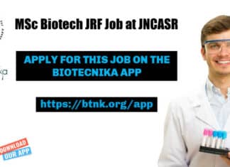 JNCASR Biotech JRF Job
