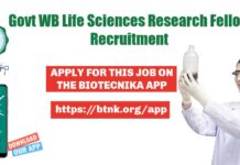 Govt WB Life Sciences Research Fellow Recruitment, Applications Invited Life Sciences Govt Job