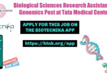 Biological Sciences Research Assistant in Genomics Post at Tata Medical Center Research Assistant in Genomics