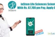 inStem Life Sciences Scientist With Rs. 67,700 pm Pay, Apply Online inStem Life Sciences Scientist