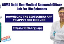 AIIMS Delhi Non-Medical Research Officer Job For Life Sciences AIIMS Delhi Research Officer