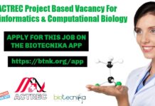 ACTREC Project Based Vacancy For Bioinformatics & Computational Biology ACTREC Project Based Vacancy
