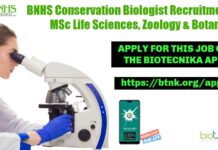 BNHS Conservation Biologist Recruitment For MSc Life Sciences, Zoology & Botany BNHS Conservation Biologist Job