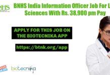 BNHS India Information Officer Job For Life Sciences With Rs. 38,900 pm Pay BNHS Jobs For Life Sciences