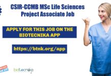 CSIR-CCMB Life Sciences Project Associate Recruitment, Apply Online CSIR-CCMB Life Sciences Projec