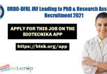 DRDO-DFRL JRF Leading to PhD & Research Associate Recruitment 2021 DRDO-DFRL JRF