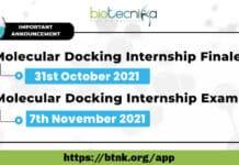 Molecular Docking Internship Finale & Exam Session Schedule – Exclusively on Biotecnika App Molecular Docking Internship Finale