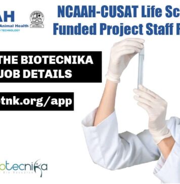 NCAAH-CUSAT Life Sciences DBT Funded Project Staff Recruitment