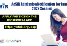 AcSIR Admission Notification For January & August 2022 Session AcSIR Admission Notification 2022