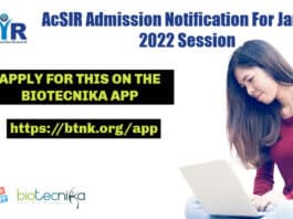 AcSIR Admission Notification 2022