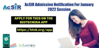 AcSIR Admission Notification 2022