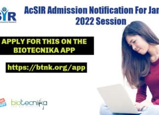 AcSIR Admission Notification 2022