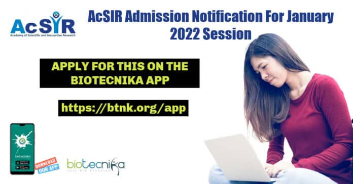AcSIR Admission Notification 2022