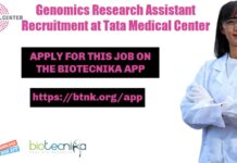 Genomics Research Assistant Recruitment at Tata Medical Center Genomics Research Assistant