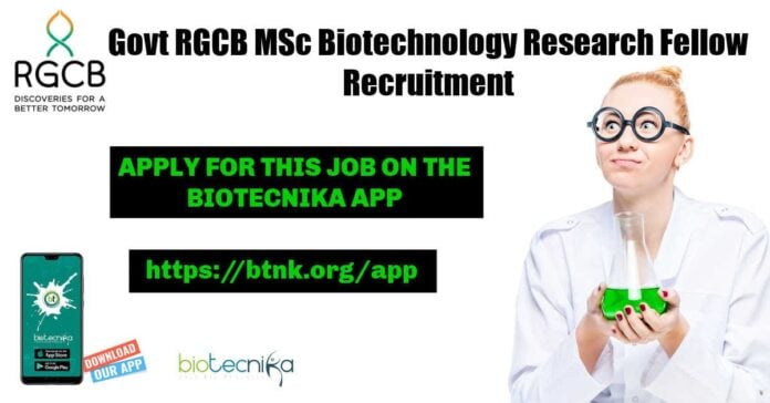 Govt RGCB MSc Biotechnology
