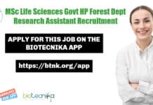 Govt HP Forest Research Assistant Recruitment For Life Sciences, Applications Invited Himachal Pradesh Govt Jobs