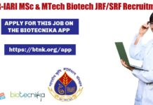 ICAR-IARI MSc & MTech Biotech JRF/SRF Recruitment, Applications Invited ICAR-IARI MSc