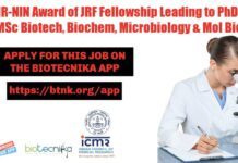 ICMR-NIN Award of JRF Fellowship Leading to PhD, Applications Invited ICMR-NIN JRF to PhD