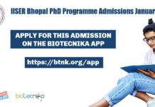 IISER Bhopal PhD Programme Admissions January 2022 IISER Bhopal PhD 2022