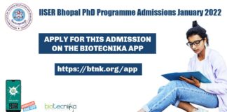 IISER Bhopal PhD 2022