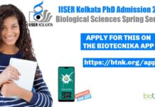 IISER Kolkata PhD Admission 2022 – Biological Sciences Spring Semester IISER Kolkata PhD 2022