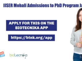 IISER Mohali Admissions 2022