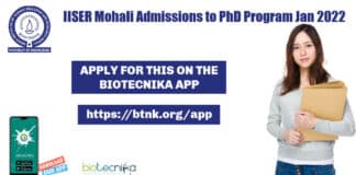 IISER Mohali Admissions 2022