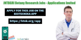 JNTBGRI Botany Research Jobs