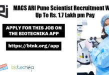 MACS ARI Pune Scientist Recruitment With Up To Rs. 1.7 Lakh pm Pay MACS ARI Pune Scientist
