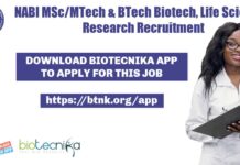 NABI MSc/MTech & BTech Biotech, Life Sciences Research Recruitment NABI Project Job