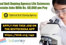 National Anti Doping Agency Life Sciences Associate Jobs With Rs. 60,000 pm Pay NADA Life Sciences Jobs