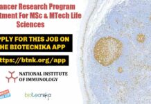 NII Cancer Research Program Recruitment For MSc & MTech Life Sciences NII Cancer Research Program