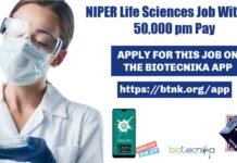 NIPER Life Sciences Job With Rs. 50,000 pm Pay, Applications Invited NIPER BioNEST Life Sciences