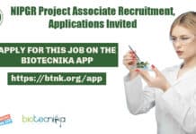 NIPGR Project Associate Recruitment For MSc & MTech, Apply Online NIPGR Project Associate Recruitment