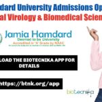 Jamia Hamdard University Admissions Open: MSc in Medical Virology & MSc Biomedical Sciences PG Medical Virology Coursee