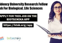 Presidency University Research Fellow Job For Biological, Life Sciences Presidency University Research Fellow