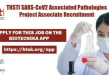 THSTI SARS-CoV2 Associated Pathologies Project Associate Recruitment THSTI Jobs For Microbiology