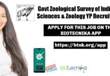 Govt Zoological Survey of India Life Sciences & Zoology YP Recruitment Young Professional Jobs ZSI