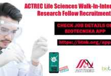ACTREC Life Sciences Walk-In-Interview Research Fellow Recruitment ACTREC Life Sciences