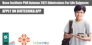 Bose Institute Admissions 2021