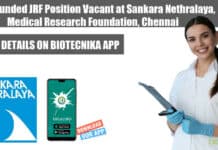 ICMR Funded JRF Position Vacant at Sankara Nethralaya, Medical Research Foundation, Chennai