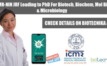 ICMR-NIN JRF Leading to PhD For Biotech, Biochem, Mol Bio & Microbiology ICMR-NIN JRF Jobs