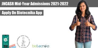 JNCASR Mid-Year Admissions 2021-2022